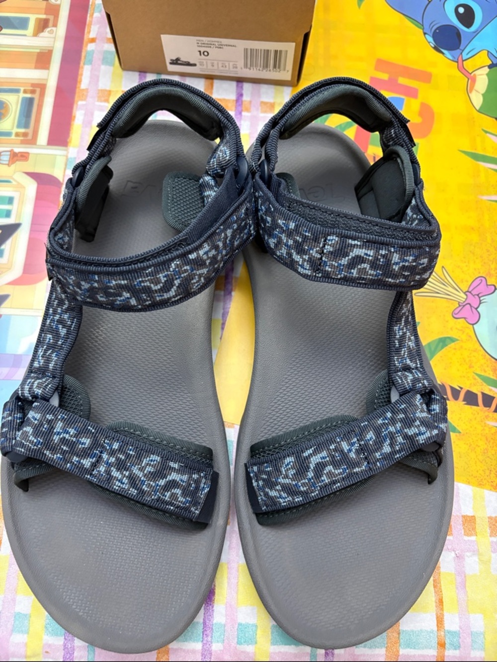 TEVA Gray Sport Sandals with Patterned Navy Straps